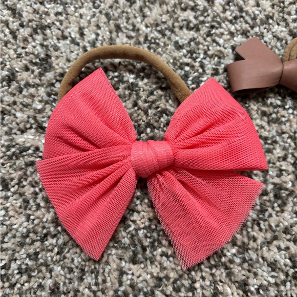 LOU LOU & COMPANY Pink Tulle and Brown Leather Headband Bow Bundle - Picture 2 of 4